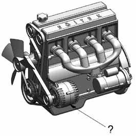 2. GRUP MOTOR VE ARAÇ TEKNİĞİ BİLGİSİ N 28. Şekilde soru işareti (?) ile gösterilen ve araç için gerekli elektriği üreten parçaya ne ad verilir?