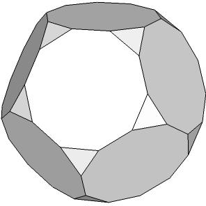 136 4.2.9. Köşeleri kesilmiş dodekahedron (truncated docecahedron) Köşeleri kesilmiş dodekahedron, yirmi adet eşkenar üçgen ile oniki adet düzgün ongenin birleşmesinden oluşan bir geometrik şekildir.