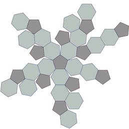 140 4.2.10. Köşeleri kesilmiş ikosahedron (Truncated icosahedron) Köşeleri kesilmiş ikosahedron, yirmi adet düzgün beşgen ile oniki adet düzgün altıgenin birleşmesinden oluşan bir geometrik şekildir.
