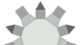 147 Şekil 4.114. Yatay eksende kesilen Rombikosidodekahedronun yüzey açılımı Şekil 4.115.Köşeleri pahlanmış beşgen taban yüzeyi Çizelge 4.29.