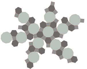 şekildir. Köşeleri kesilmiş ikosidodekahedronun geometrik şekli Şekil 4.116 da ve yüzey açılımı ise Şekil 4.117 de gösterilmiştir. Şekil 4.116. Köşeleri kesilmiş ikosidodekahedron Çizelge 4.