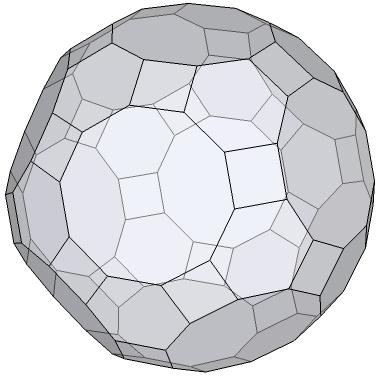 149 Geçici yapı kullanımına adaptasyonu Köşeleri kesilmiş ikosidodekahedronun tek başına kullanıldığında yüksekliği fazla olan bir yapı oluşmaktadır (Şekil