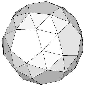 152 4.2.13. Snub dodekahedron (snub dodecahedron) Snub dodekahedron, birbirine seksen adet eşkenar üçgen ile oniki adet beşgenin birleşmesinden oluşan bir geometrik şekildir.