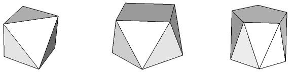 158 4.4. Antiprizmalar Antiprizmalar, birbirine paralel aynı n-kenarlı çokgen olan alt ve üst tabanların birbirine eşit üçgenler ile çevrilmesiyle oluşmaktadır.