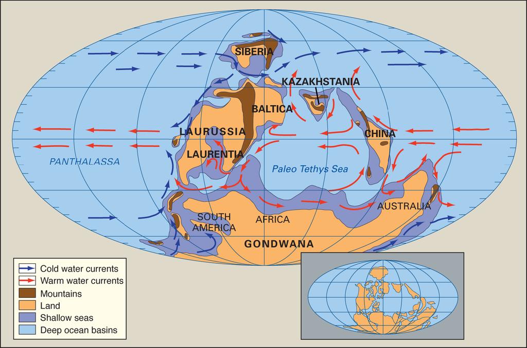 Erken Devoniyen de Yeryüzü Gondwana (Güney Amerika, Hindistan, Avustralya, Antartika ve Afrika) güney yarım küredeki kıtayı oluşturuyordu.
