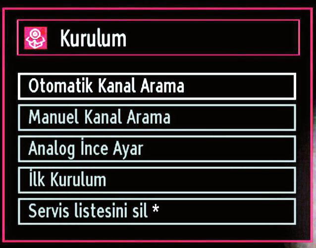 Kanal listesinden çıkmak ve TV yi seyretmek için OK tuşuna basınız. Kurulum Uzaktan kumanda üzerindeki MENU tuşuna basınız ve veya tuşunu kullanarak Installation (Kurulum) simgesini seçiniz.