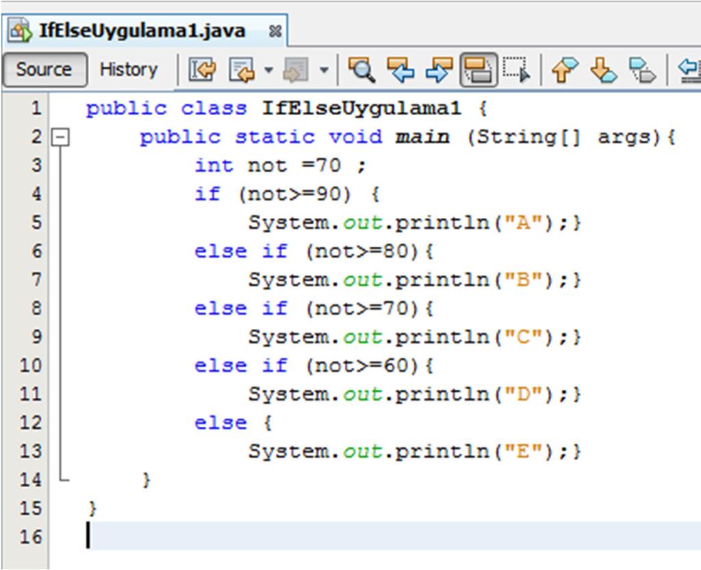 UYGULAMALAR UYGULAMA 1: Eğer not 90 a eşit veya büyükse konsola A, 80 e eşit