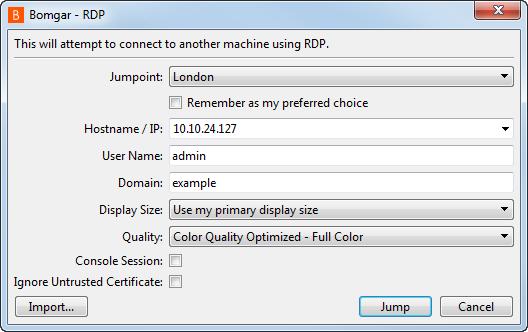 Uzaktaki Windows Sistemi'ne RDP Uzaktaki bir Windows sistemi ile Remote Desktop Protocol (RDP) oturumu başlatmak için Bomgar'ı kullanın.