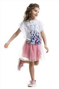 Disney Pembe Beyaz Kız Çocuk Elsa Anna Kar Taneli Etek Takım Sarı