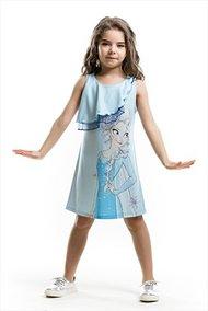 Disney Mavi Kız Çocuk Elsa Yakası Verev Fırfırlı Elbise Pembe Kız