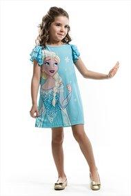 Disney Mavi Kız Çocuk Kolları Fırfırlı Frozen Elbise Gri