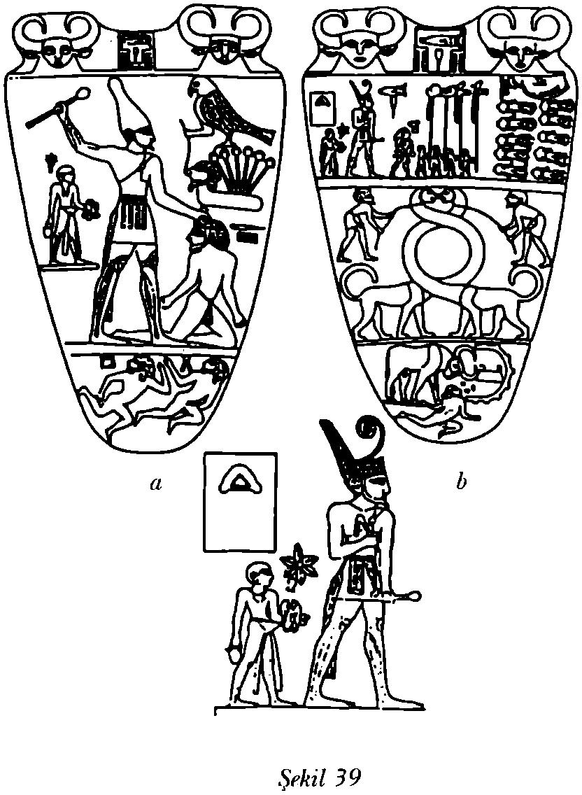 Oiinyıı Böliindiiğii Zıımıı11... 177 tığı yolculuğun çizimlerinde (Şekil 38a), hem de Mısıı'a kayıkla ulaşan "Ezeli Olanlar"ın onu kral ilan ettikleri tören sahnesinde açıkça görebiliriz (Şekil 38b).