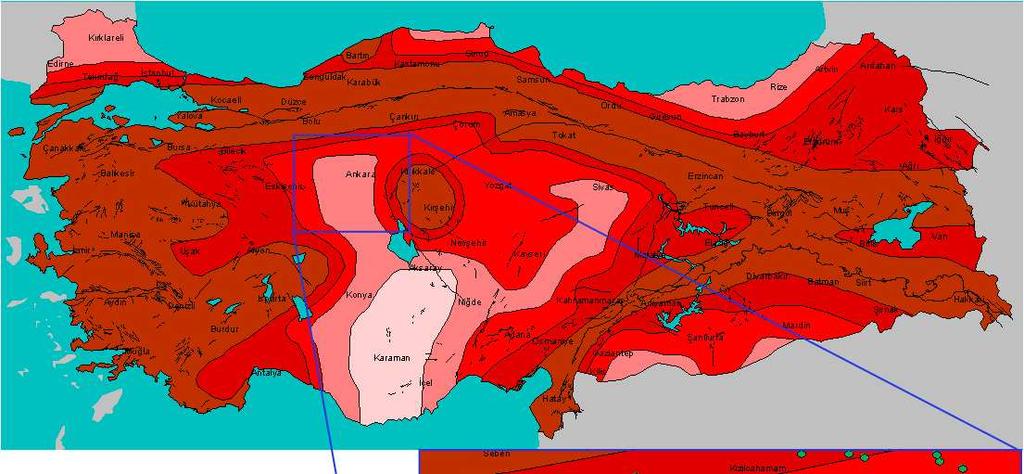 üretebilecek ana yapılar; Kuzey Anadolu Fay Zonu nun Bayramören Abant arasında uzanan Gerede Fay parçası, Eskişehir Fay Zonu, Kırıkkale-Erbaa Fay Zonu, Tuzgölü Fay Zonu ve son dönemde