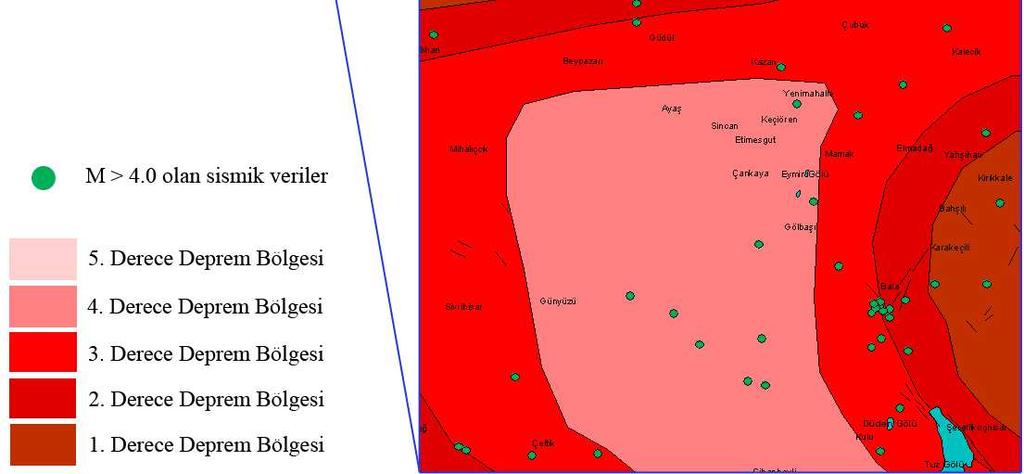 Ankara nın doğusundaki Elmadağ ve güneyindeki Bala ilçeleri arasında kalan bölge ise 2. ve 3. derece deprem bölgesidir.