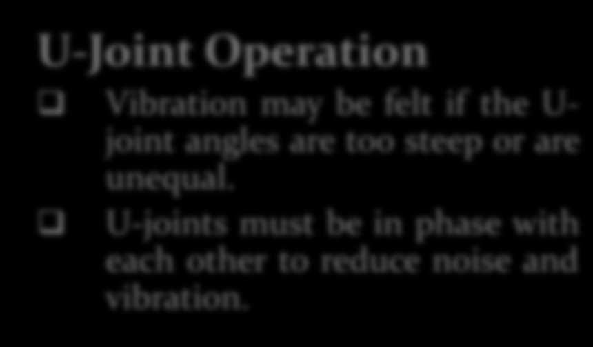 Operation Vibration may be felt if the U- joint angles are too steep or are