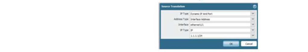 Daha sonra Source Translation k sm nda dynamic-ip-and-port seçilip, adres tipi interface adres, intereface : d interface IP tipi IP olarak seçiliyor.