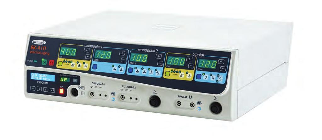 EK-410 ELEKTROKOTER CİHAZLARI Forza EK-410 ve EK-250 model elektrokoter cihazları 400 W ve 250 W maksimum çıkış gücü seçenekleriyle genel cerrahi, ortopedi, üroloji, kalp damar cerrahisi ve