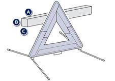 Gündüz Yol Gece Otoyol 50 m 80 m 150 m Üçgenin (katlandıktan sonra) veya yerleştirme kutusunun boyutları aşağıdaki gibi olmalıdır : - A : uzunluk = 438 mm, - B : yükseklik = 56