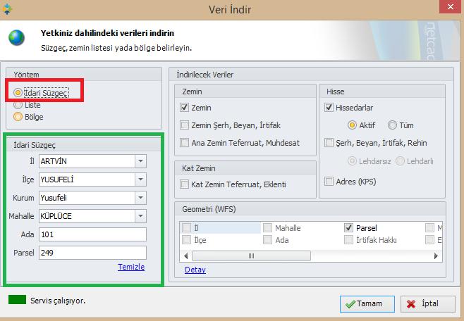 a) İdari Süzgeç Seçimi Şekil-28 İli,İlçesi, ada, parsel bilgileri