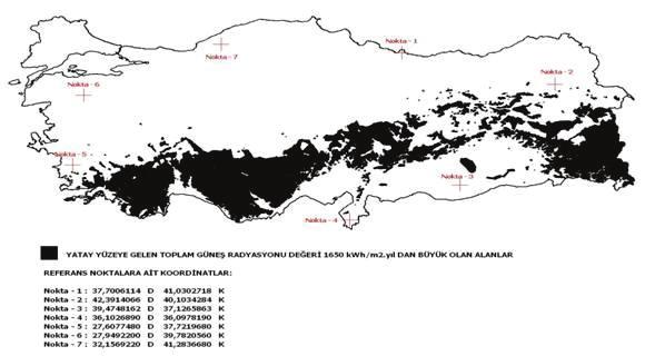 cent arasında değişmektedir. Enerji ve Tabii Kaynaklar Bakanlığı tarafından 6094 sayılı yasa gereği 2013 yılı sonuna kadar yapılacak 600 MW lık GES yatırımlarının yapılacağı iller 11.08.