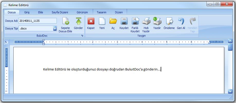 Araçlar Kelime Editörü Kelime editörü ile bilgisayarınızda Microsoft Word programı kurulu olmadan.doc/.docx dosyaları oluşturabilir ve bu dosyaları doğrudan BulutDoc a yükleyebilirsiniz.