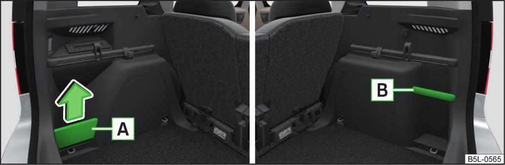 Sabit ayırma filesinin, değişken yükleme tabanı» Sayfa 88 olan arka koltukların arkasına takılması ve sökülmesi, değişken yükleme tabanı olmayan arka koltukların arkası ile benzer şekilde olur.
