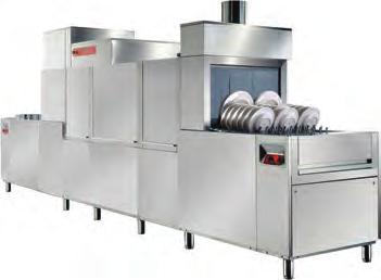 BULAŞIKHANE EKİPMANLARI Dishwashing Equipments Fligth Tip Bulaşık Yıkama Makinesi Flight Type Dishwasher AISI 304 paslanmaz çelik çift cidarlı gövde, tanklar AISI 316 paslanmaz çelikten imal