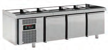 Elektronik göstergeli termostat sıcaklık kontrolü: 0 C 10 C. Refrigerated counter,suitable height to support modular cooking top elements. Made in AISI 304 stainless steel. Stainless steel racks.