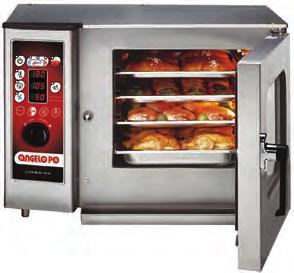 18-10 Stainless Steel oven. Direct heating with Incoloy 800 armoured electric heating element. Removable side racks suitable for 4x2/3GN grids. Double glazed door.
