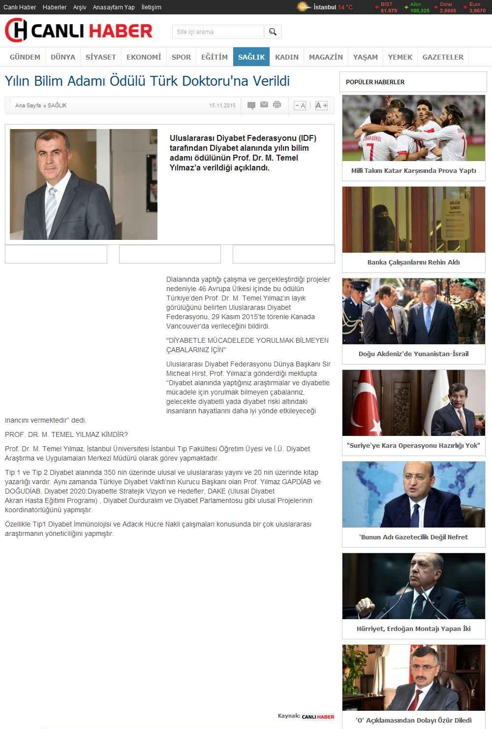 Portal Adres YILIN BILIM ADAMI ÖDÜLÜ TÜRK DOKTORU'NA VERILDI : www.canlihaber.