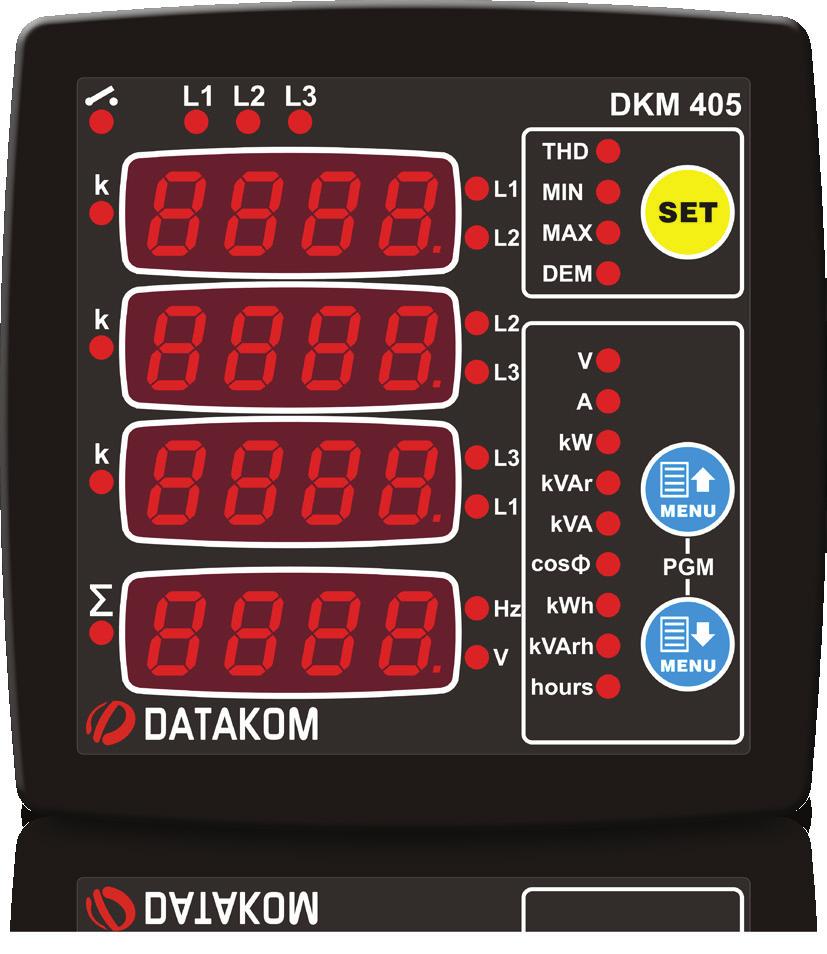 5% Çalışma sıcaklığı: -0 ile +70 C arası Tam kapalı ön panel (IP5) Ayrılabilir bağlantı konnektörleri Yanmaz malzemeden cihaz kutusu Boyutlar: 0x0x5mm (GxYxD) 50,00 TL DKM 05 Şebeke Analizörü 96x96