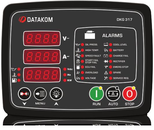 ( faz) Tarih-saat ve ölçüm değerli 00 adet olay kaydı Lojik seviyeli seri port çıkışı Boyutlar: 0x0x5mm (GxYxD) DKG 9 J99 CANBUS opsiyonu ile ECU bağlantısı MPU giriş opsiyonu True