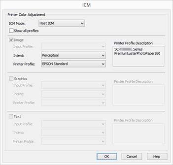 Renk Yönetimi Yazdırma C Printer Color Adjustment (Yazıcı Renk Ayarlaması) içinde ICM Mode (ICM Kipi) öğesini seçin.