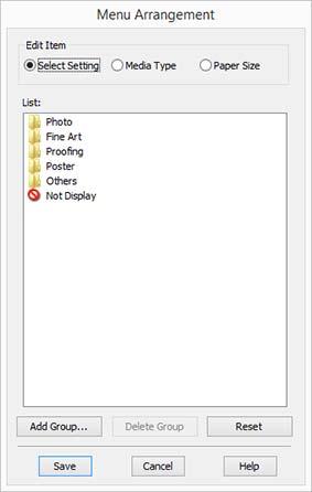 Yazıcı Sürücüsünün Kullanılması (Windows) Görüntü öğelerinin yeniden düzenlenmesi Sık kullanılan öğeleri hemen görüntülemek için aşağıdaki gibi Select Setting (Ayar Seç), Media Type (Ortam Türü) ve
