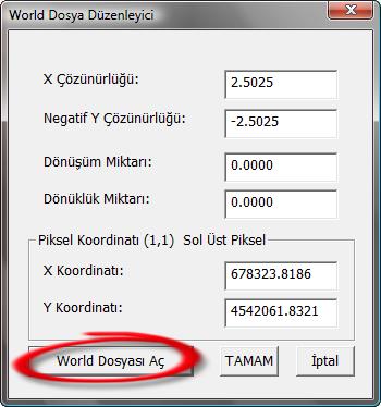 NetCAD de oluşturulmuş olan Geotiff (*.tif) dosyası seçilir. TFW Oluştur seçildikten sonra Başlat butonu tıklanarak TFW dosyası oluşturulmuş olur. TFW dosyası oluşturulduktan sonra tfw_yap.