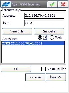 Bu bölümde Cors yazılımının kurulu olduğu sistemin yönlendirildiği Statik IP adresi (örn: 212.156.70.