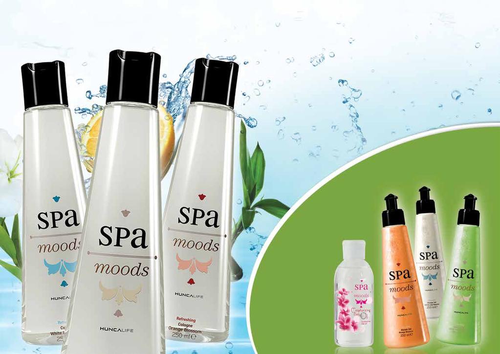 SPA moods kolonyaların harika kokularıyla TAZELENİN! HER BİRİ,00 9,90 % 55 SPA MOODS Kolonya 50 ml.. Beyaz zambak 9004. Yeşil çay ve bambu 900. Portakal çiçeği 9005 % 5 SPA MOODS Duş Jeli 50 ml.