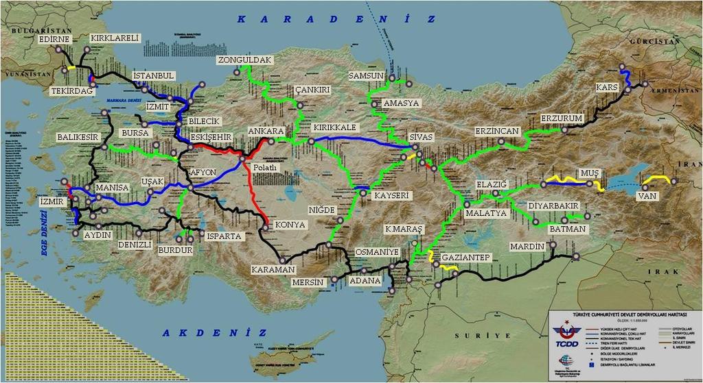 2.2. Demiryolu BileĢenleri 2.2.1. Demiryolu Ağı ve Hat Uzunlukları Demiryolu ağı ve geliģimi aģağıdaki haritada özetlenmektedir. Haritada da görüleceği üzere Cumhuriyet öncesi demiryolu ağı 4.