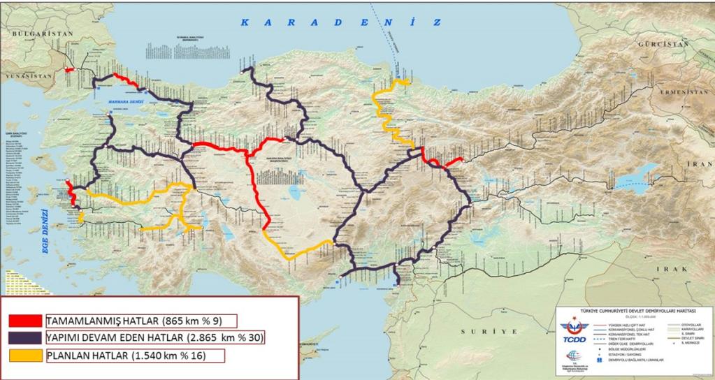etap, Marmaray, Ankara-Konya, sonrasında Ankara-Sivas, Ankara-Ġzmir hızlı tren hatlarına ve Boğazköprü-UlukıĢla Mersin-Yenice-Toprakkale ve Irmak-Zonguldak
