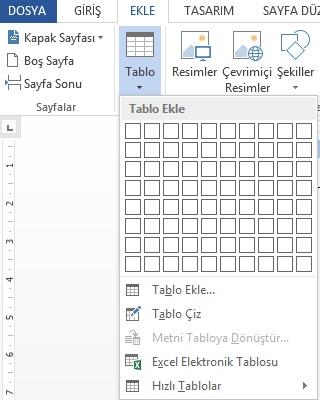 6- Tablo ekleme ve biçimlendirme: Belgemize kapak sayfası, boş sayfa eklemek için kullanırız. Yeni bir tablo eklemek veya kalem yardımıyla kendi özel tablomuzu çizmek için kullanırız.