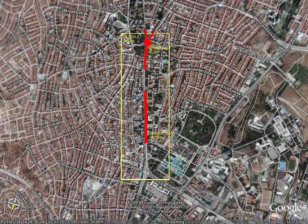 Kuğulu Alt geçitlerinin yerleri (kaynak: Google earth uydu görüntü üzerinde-orijinal,2009) Kuğulu 2 alt geçitlerinin yer aldığı kesimde de Bulvar anlam ve işlevi yitirilmiştir: Ankara da Ana sorun