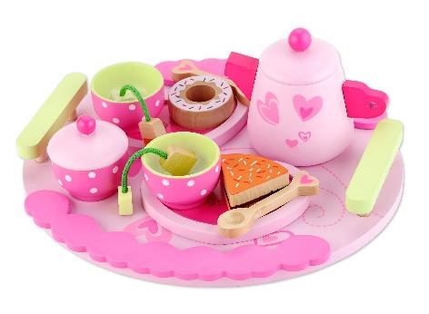 Classic World Ahşap Pembe Çay Seti Kızların ve anne-babaların en eğlenceli saati küçüklerle geçen çay
