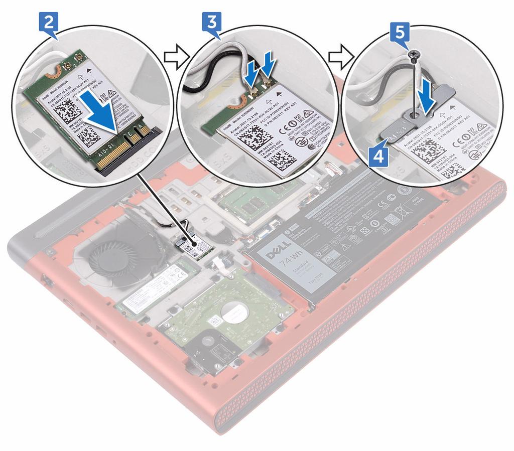 5 Kablosuz kart braketini kablosuz kart ve sistem kartına sabitleyen