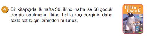 =50 (Ayırma-Değişim Bilinmeyen) Matematik Cümlesi: 58-36=?