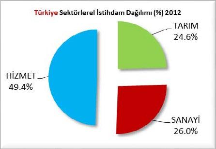 2012 YILI TÜRKİYE VE SAMSUN İSTİHDAMIN SEKTÖREL DAĞILIMI GRAFİĞİ Samsun-Tokat-Çorum-Amasya (TR83) bölgesinin Tarım istihdamının Türkiye ortalaması olan %24.6 ya göre %42.