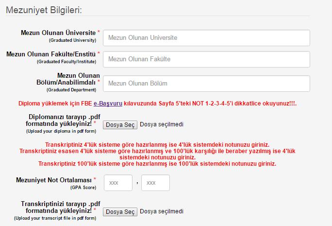 MEZUNİYET BİLGİLERİ: Formda 2.bölüm MEZUNİYET BİLGİLERİ olup, aşağıdaki gibidir. Aşağıdaki Not 1,2,3,4 ve 5 i dikkatlice okuyunuz.