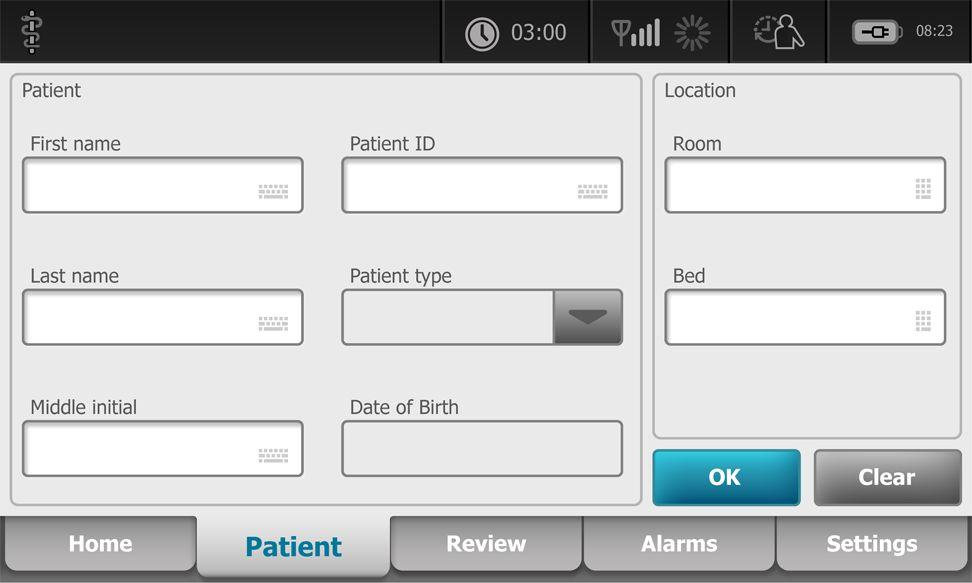 46 Hasta verisi yönetimi Connex Spot Monitör 1. Patient (Hasta) sekmesine dokunun. 2. Herhangi bir alanda simgesine dokunun ve ardından hasta bilgilerini girin. 3.