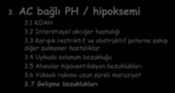 1 KOAH 3.2 Interstisyel akciğer hastalığı 3.3 Karışık restriktif ve obstrüktif paterne sahip diğer pulmoner hastalıklar 3.