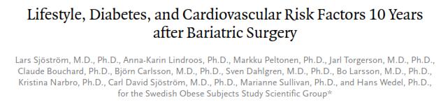 Swedish Obese Subject Study (SOS study) 4047 hasta 2010 hasta cerrahi grup, 2037 hasta kontrol grubu