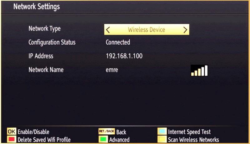 Information Configuration Status: Displays wi-fi status as connected or not connected. IP Address: Displays the current IP address. Network Name: Connected networks name will be displayed.